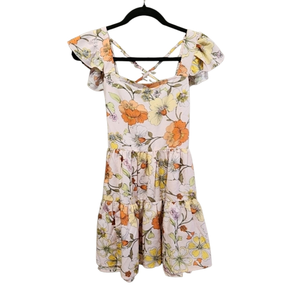 Lottie & Holly Floral Mini Dress Flutter Sleeve Fit Flare NWT XSmall